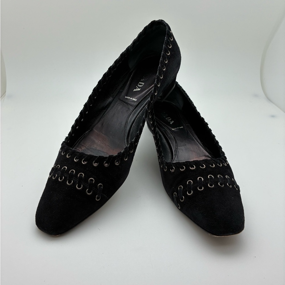 Vintage Prada Black Suede Flats